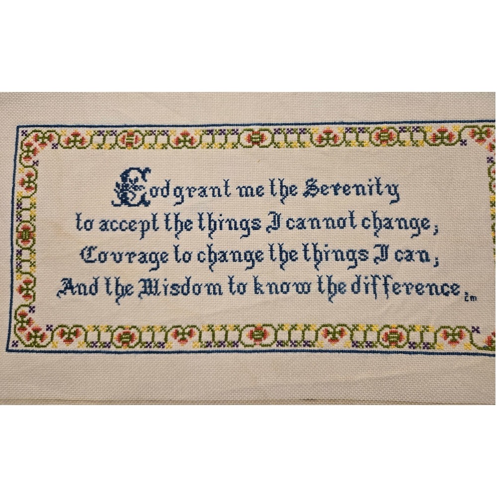 Unframed Serenity Prayer Cross Stitch Panel Vintage Floral Cream Good